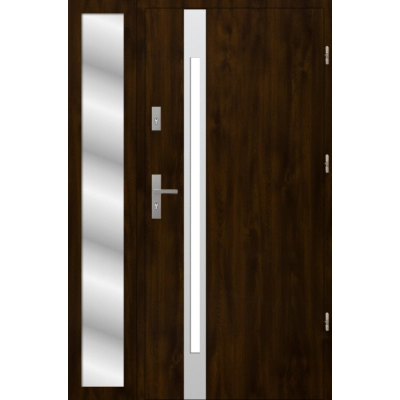 Drzwi zewnetrzne S60 INOX z naswietlem ciemny orzech 72mm